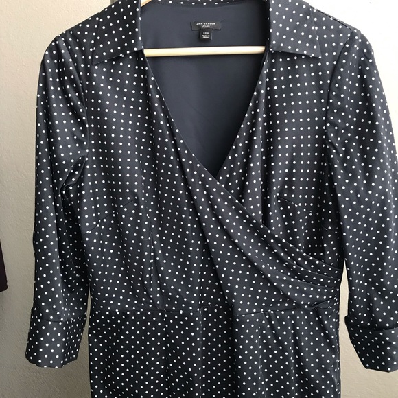 NWOT Ann Taylor Petite Navy Faux Wrap Dress 12 - Picture 2 of 3